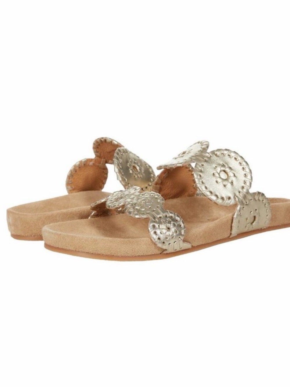 Jack Rogers Silver Metallic Circle-Accent Slide Sandals